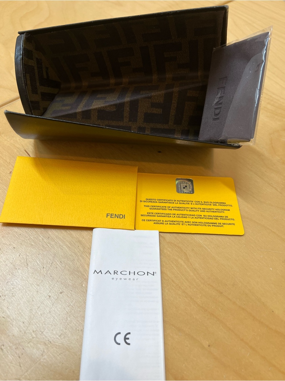 Fendi black Monogram Sunglasses Case with Yellow Documentation